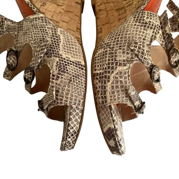 Diego di Lucca Collection "Collezioni" Brown Leather Snakeskin Wedge Sandals 6.5 - Picture 7 of 9